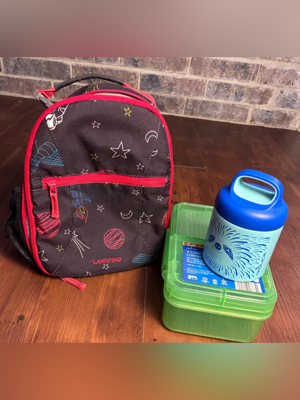 Lands' End Kids Lunch Backpack Space Print, Bento Box Drink Box, Food Container